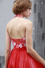 Red Grecian Halter Long Formal Prom Evening Dress CX80519