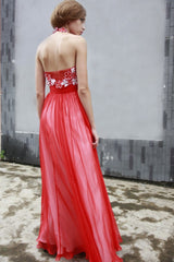Red Grecian Halter Long Formal Prom Evening Dress CX80519