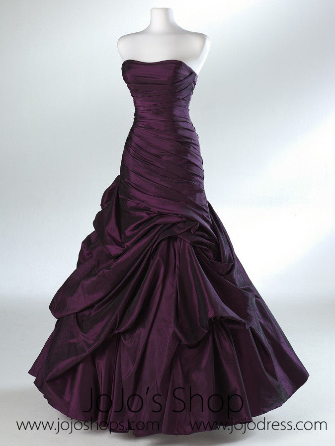 Purple Ruched Strapless Fit And Flare Formal Evening Dress HB2012B