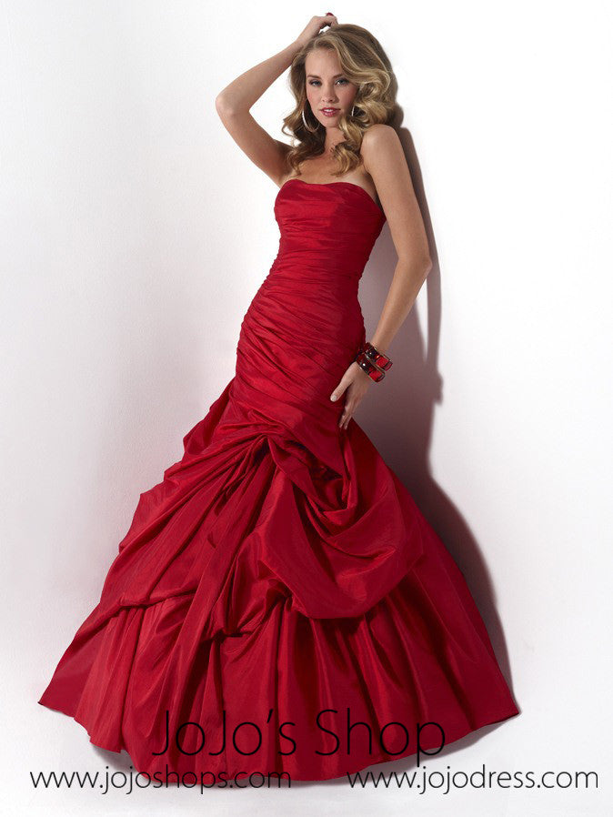 Red Ruched Strapless Fit And Flare Formal Evening Dress HB2012C