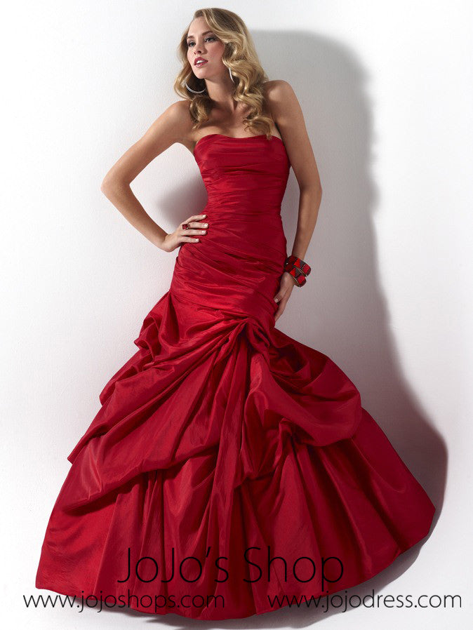 Red Ruched Strapless Fit And Flare Formal Evening Dress HB2012C