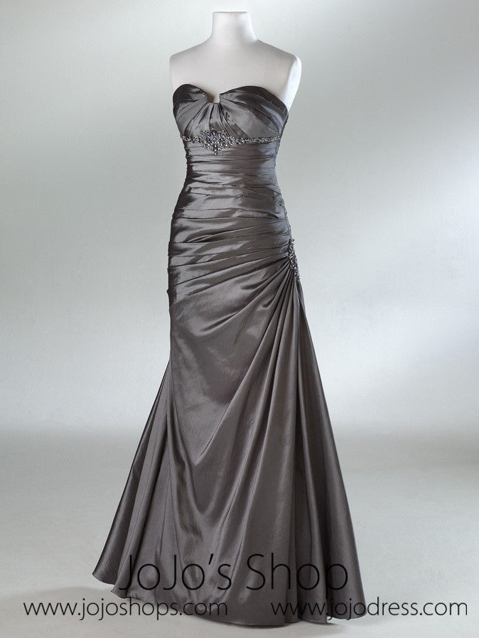 Silver Slim A-Line Ruched Formal Prom Evening Dress HB2013A