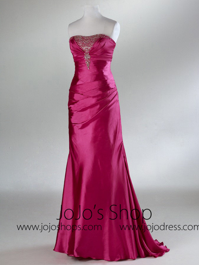 Fuschia Strapless Satin Sleek Classy Prom Formal Dress HB2019B