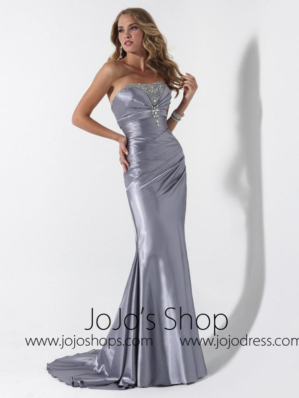 Silver Fit And Flare Formal Prom Evening Dress HB2019C