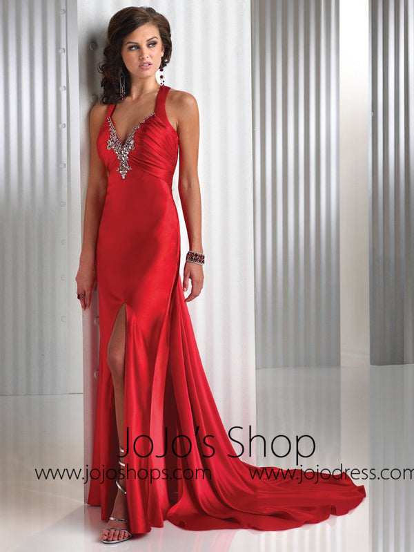 Orange Side Slit Cross Back Formal Evening Dress HB2024B