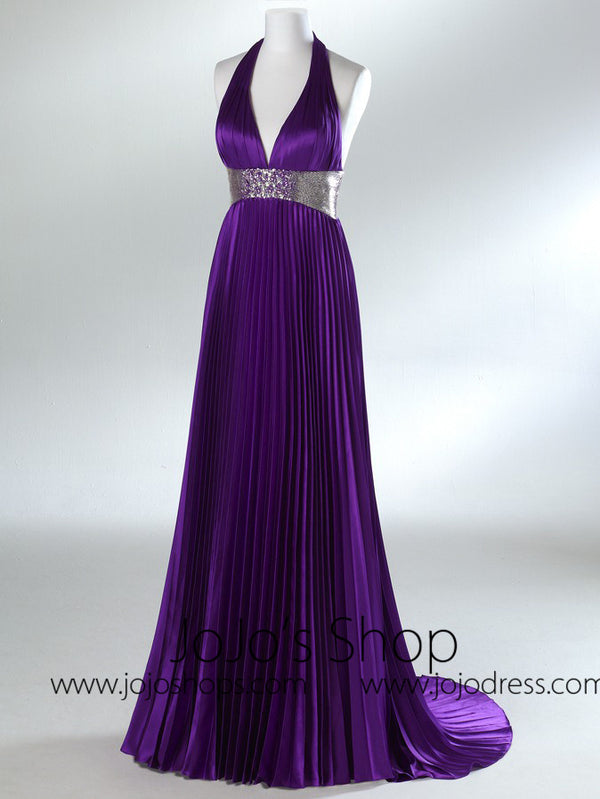 Purple Grecian Halter Formal Prom Evening Dress HB2028A