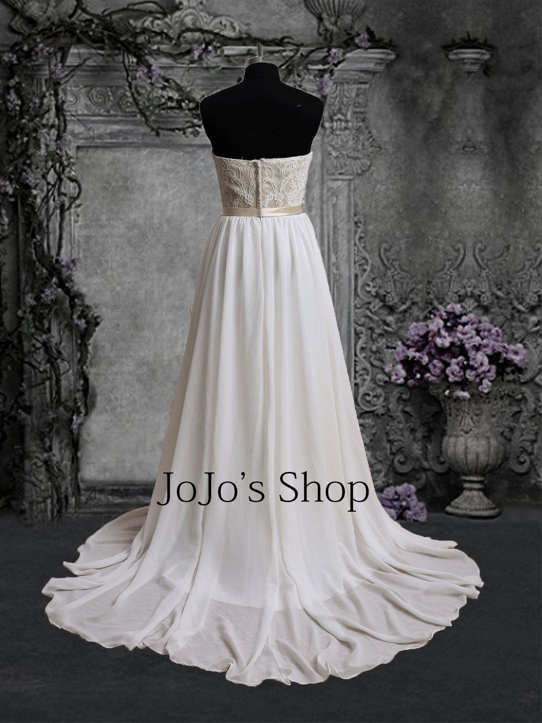 Strapless Lace Chiffon Dress | BS2002