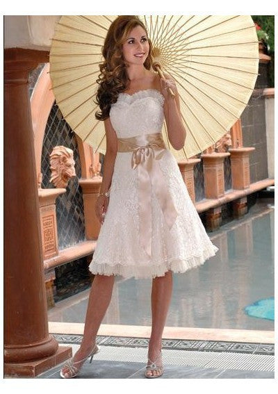 Strapless knee length reception Dress