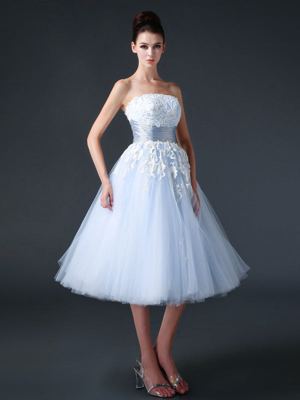 Blue Retro 50s Tea Length Prom Dress Formal Dress CC3005