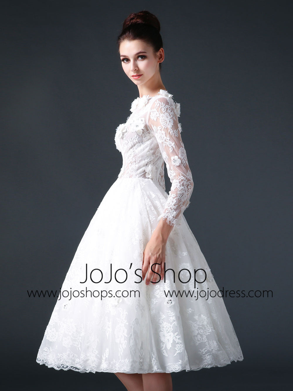 Modest Knee Length Lace Dress with Flowers Size 8 / Other-please specify in notes section Modest Knee Length Lace Dress with Flowers Size 8 / Other-please specify in notes section