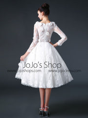 Modest Knee Length Lace Dress with Flowers