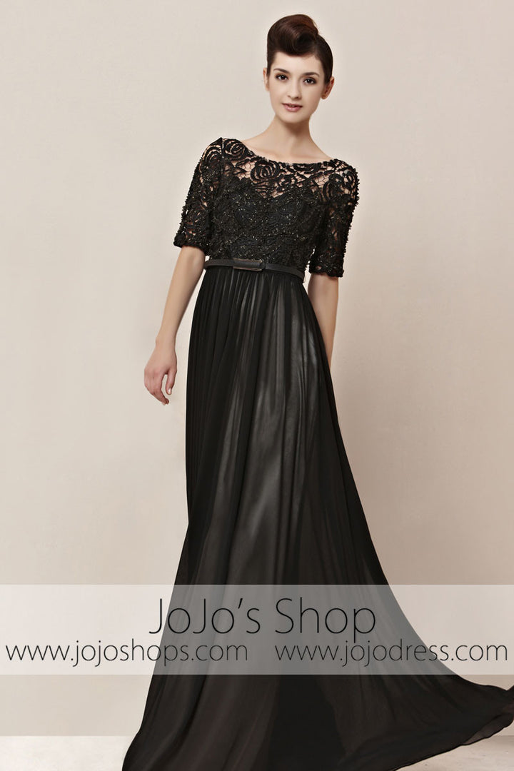 Modest Mid Sleeves Black Lace Home Coming Formal Evening Cocktail Dress CX830155