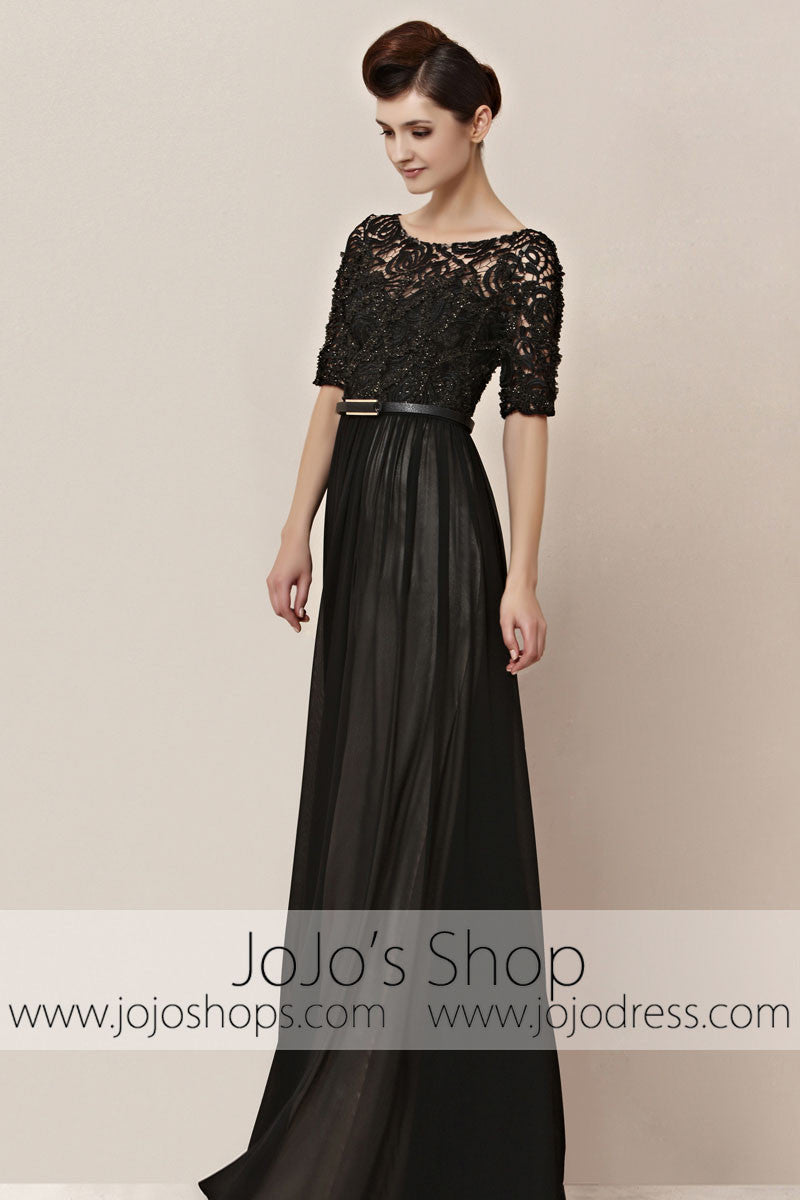 Modest Mid Sleeves Black Lace Home Coming Formal Evening Cocktail Dress CX830155