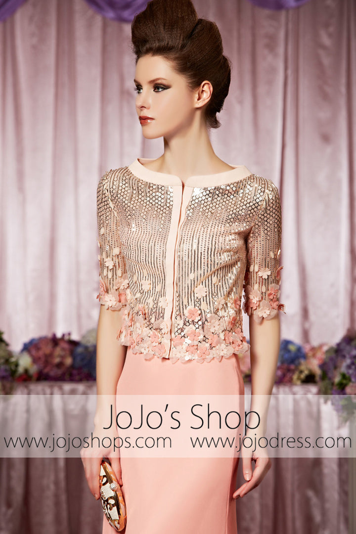 Pink Modest Long Sleeves Shimmery Elegant Prom Formal Evening Dress CX830386