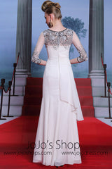 Elegant 3/4 Sleeve Ivory Chiffon Prom Dress DQ830883