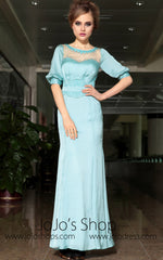 Modest Blue Quarter Sleeves Formal Prom Evening Cocktail Dress DQ830893