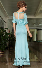 Modest Blue Quarter Sleeves Formal Prom Evening Cocktail Dress DQ830893