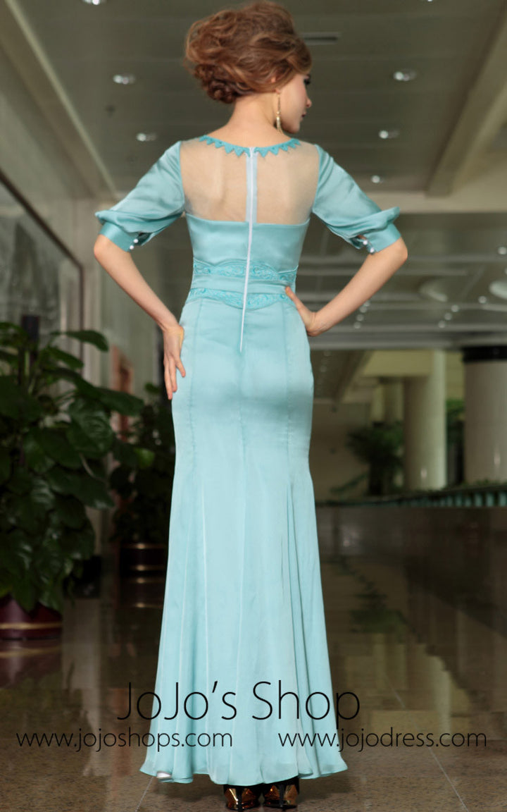Modest Blue Quarter Sleeves Formal Prom Evening Cocktail Dress DQ830893