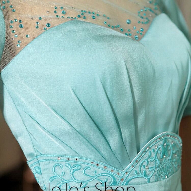 Modest Blue Quarter Sleeves Formal Prom Evening Cocktail Dress DQ830893