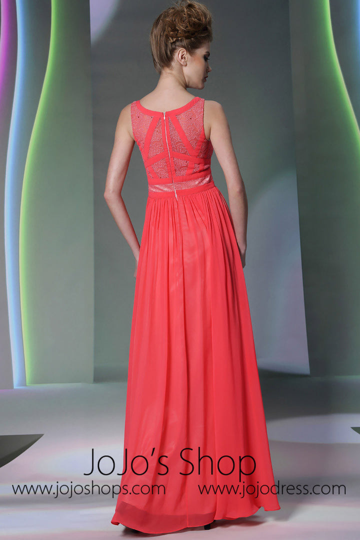 Watermelon Red Jewel Neck Formal Prom Evening Dress DQ830955