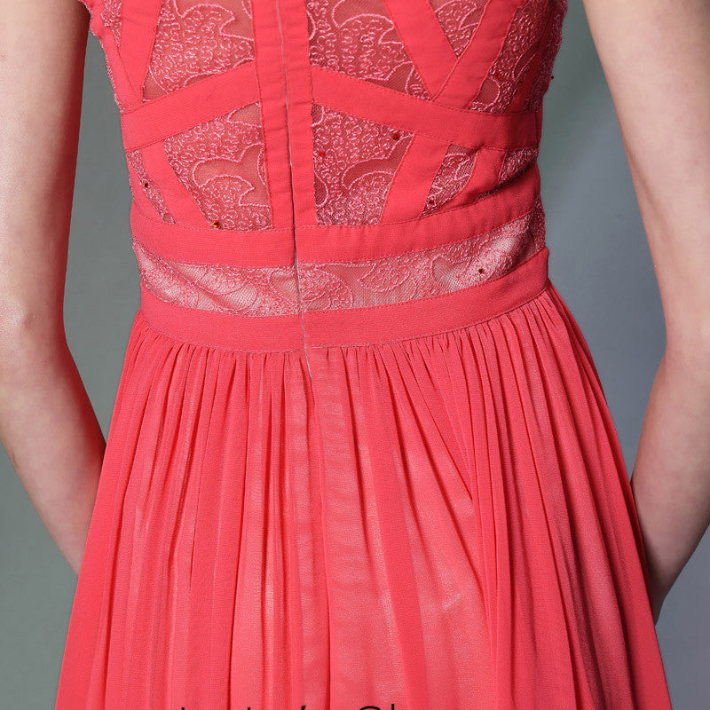 Watermelon Red Jewel Neck Formal Prom Evening Dress DQ830955 Watermelon Red Jewel Neck Formal Prom Evening Dress DQ830955