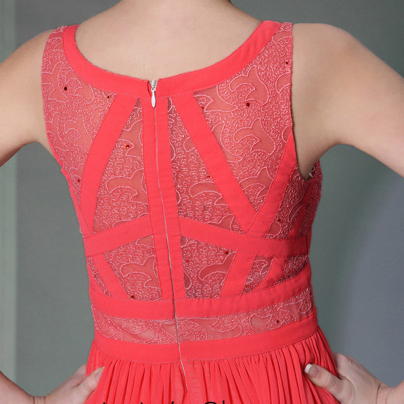 Watermelon Red Jewel Neck Formal Prom Evening Dress DQ830955 Watermelon Red Jewel Neck Formal Prom Evening Dress DQ830955
