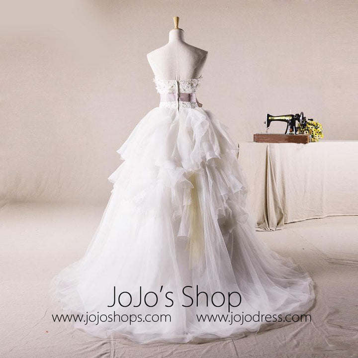 Strapless Floral Organza Debutante Ball Gown Wedding Dress