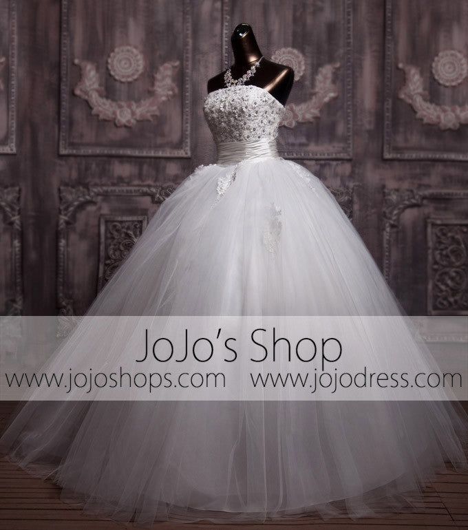 Strapless Floral Organza Ball Gown Dress Size 14 / Ivory Strapless Floral Organza Ball Gown Dress Size 14 / Ivory