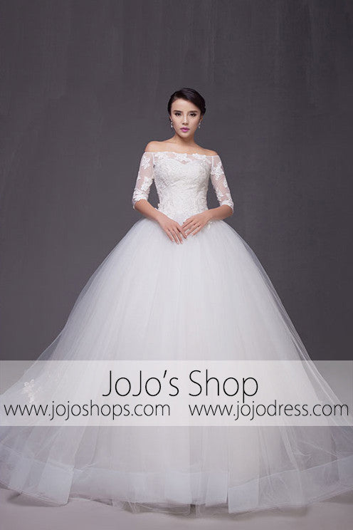 Off Shoulder Long Sleeves Ball Gown Dress | G2007