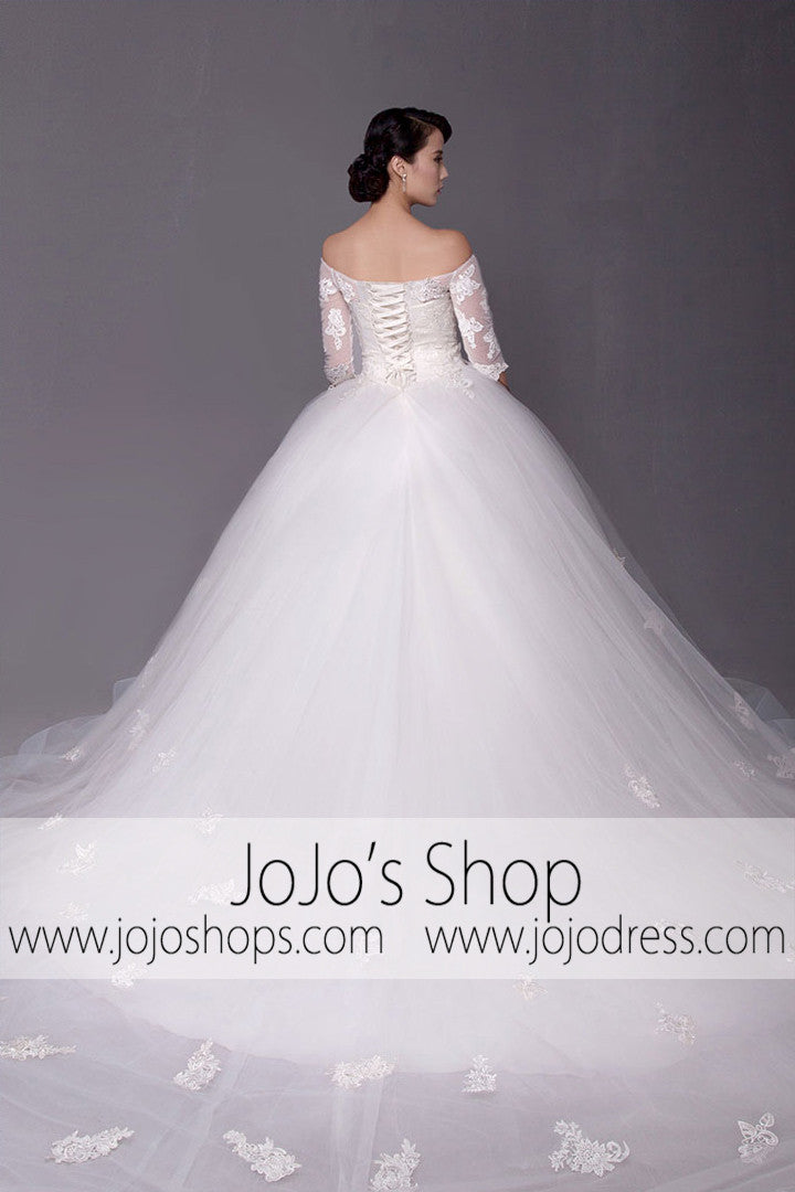 Off Shoulder Long Sleeves Ball Gown Dress | G2007
