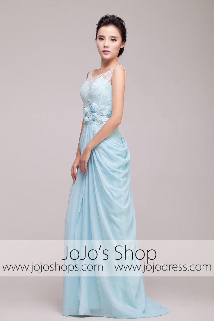 Grecian Powder Blue V Neck Formal Prom Dress | G2009