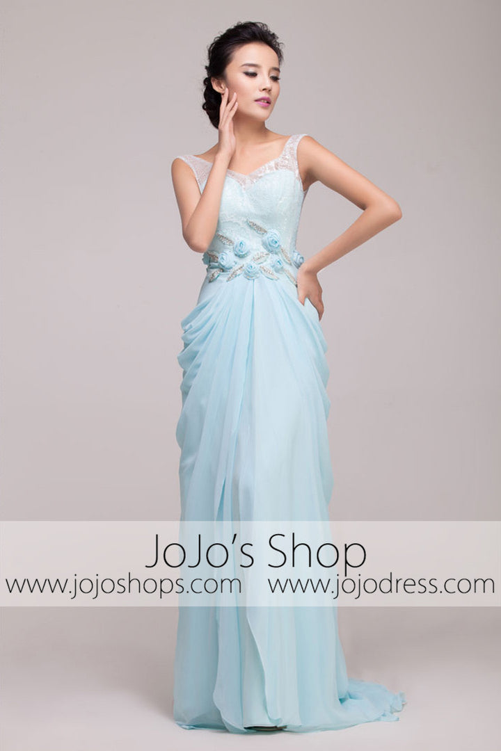Grecian Powder Blue V Neck Formal Prom Dress | G2009