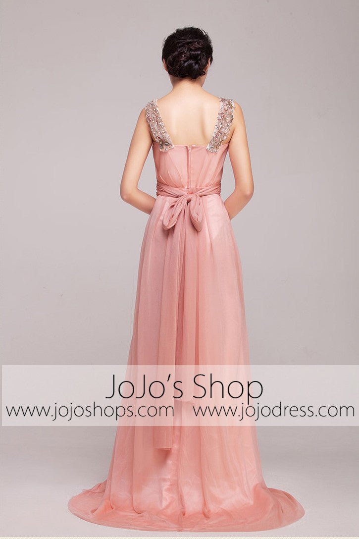 Grecian Goddess Pink Strapped Formal Prom Dress | G2012