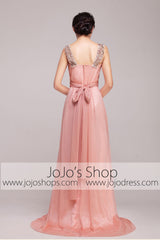 Grecian Goddess Pink Strapped Formal Prom Dress | G2012