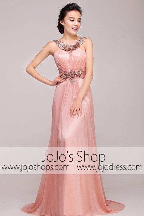 Grecian Goddess Pink Strapped Formal Prom Dress | G2012