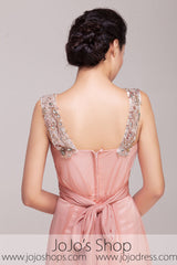 Grecian Goddess Pink Strapped Formal Prom Dress | G2012