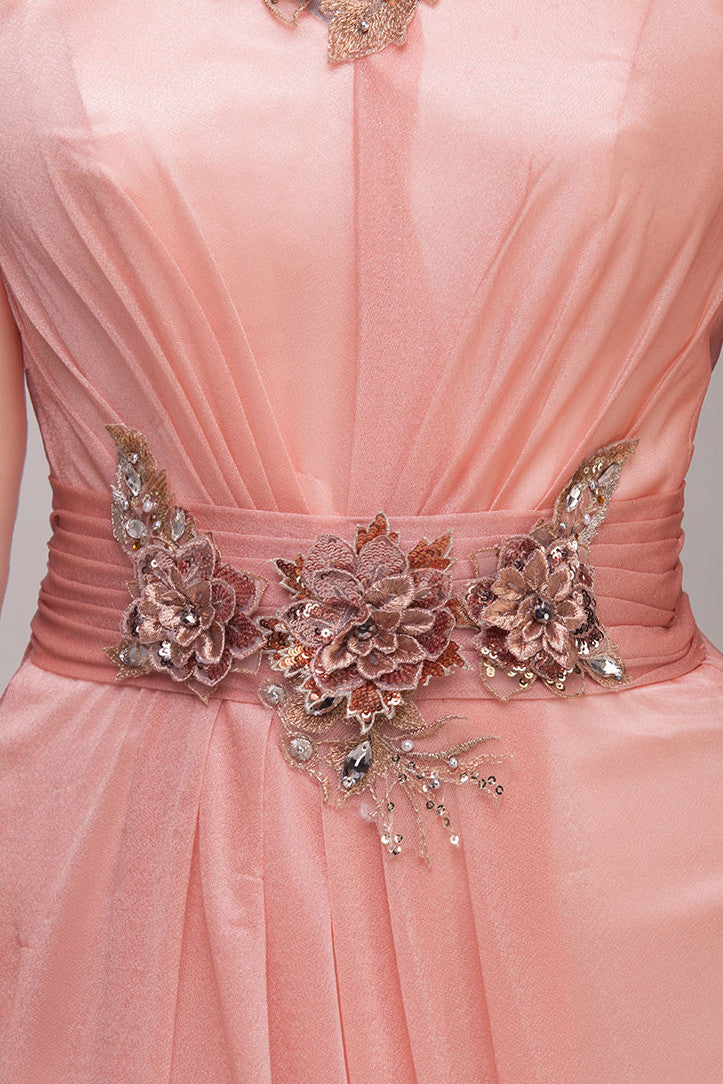 Grecian Goddess Pink Strapped Formal Prom Dress | G2012
