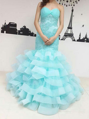 Turquoise Strapless Fit and Flare Evening Dress with Ruffles G2020