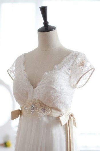 Low Back Vintage Wedding Dress Empire Waist Wedding Dress | G8002 Size 2 / White Low Back Vintage Wedding Dress Empire Waist Wedding Dress | G8002 Size 2 / White