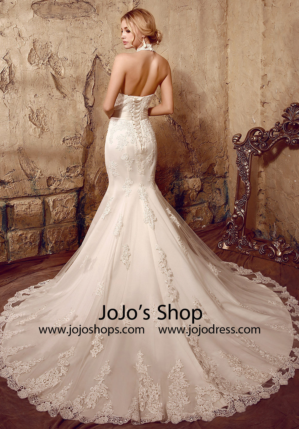 Halter Chantilly Lace Mermaid Dress | HL1002