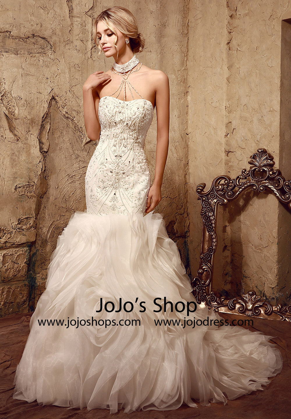 Jeweled Strapless Fit and Flare Dress HL1004