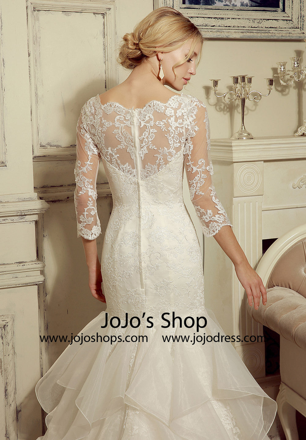 Long Sleeves Lace Fit and Flare Dress