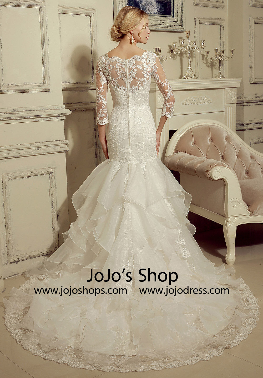 Long Sleeves Lace Fit and Flare Dress