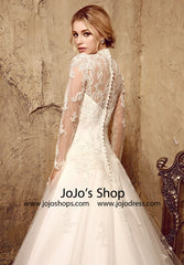 Modest Lace Ball Gown Dress with Long Sleeves | HL1010