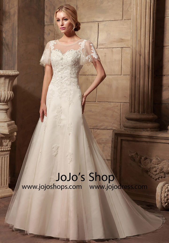 Vintage Style Modest Lace Dress with Butterfly Sleeves | HL1012
