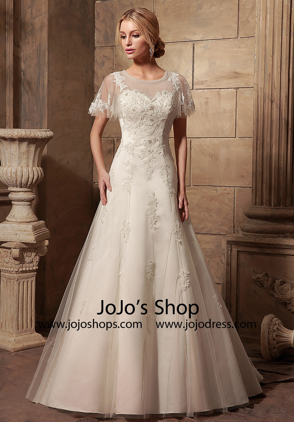 Vintage Style Modest Lace Dress with Butterfly Sleeves | HL1012