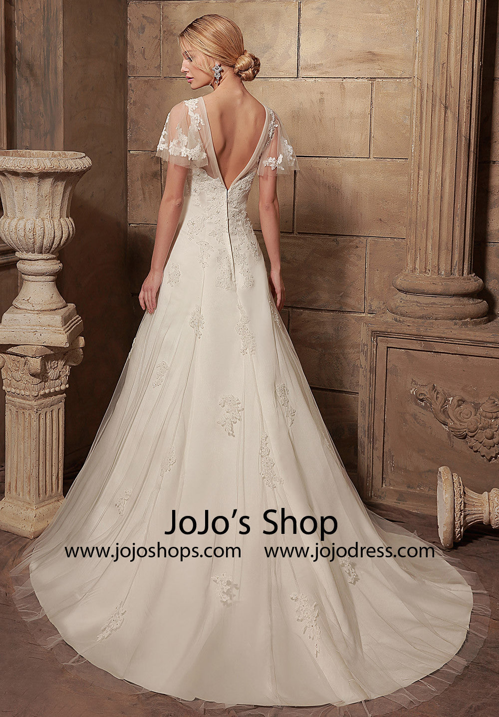 Vintage Style Modest Lace Dress with Butterfly Sleeves | HL1012