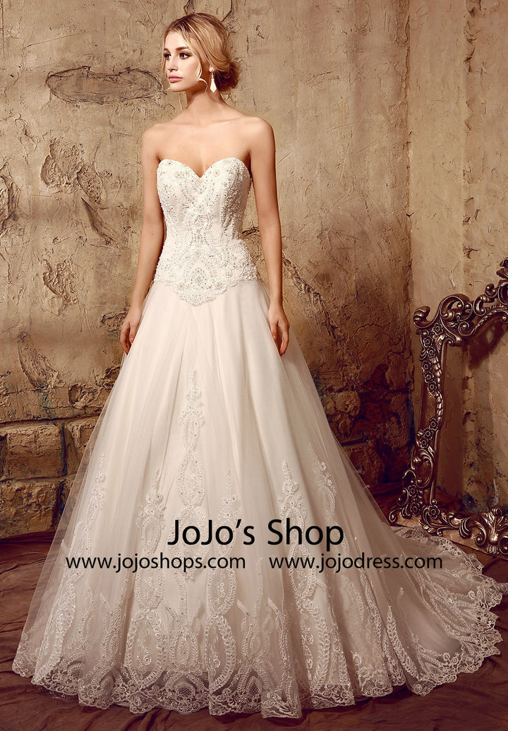 Timeless Strapless Lace Dress with Sweetheart Neckline | HL1014