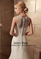 Vintage Style Lace Mermaid Dress with Illusion Neckline | HL1017