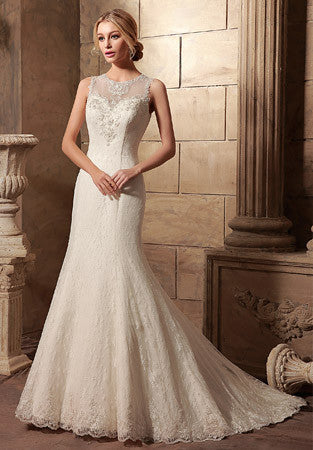Vintage Style Lace Mermaid Dress with Illusion Neckline | HL1017
